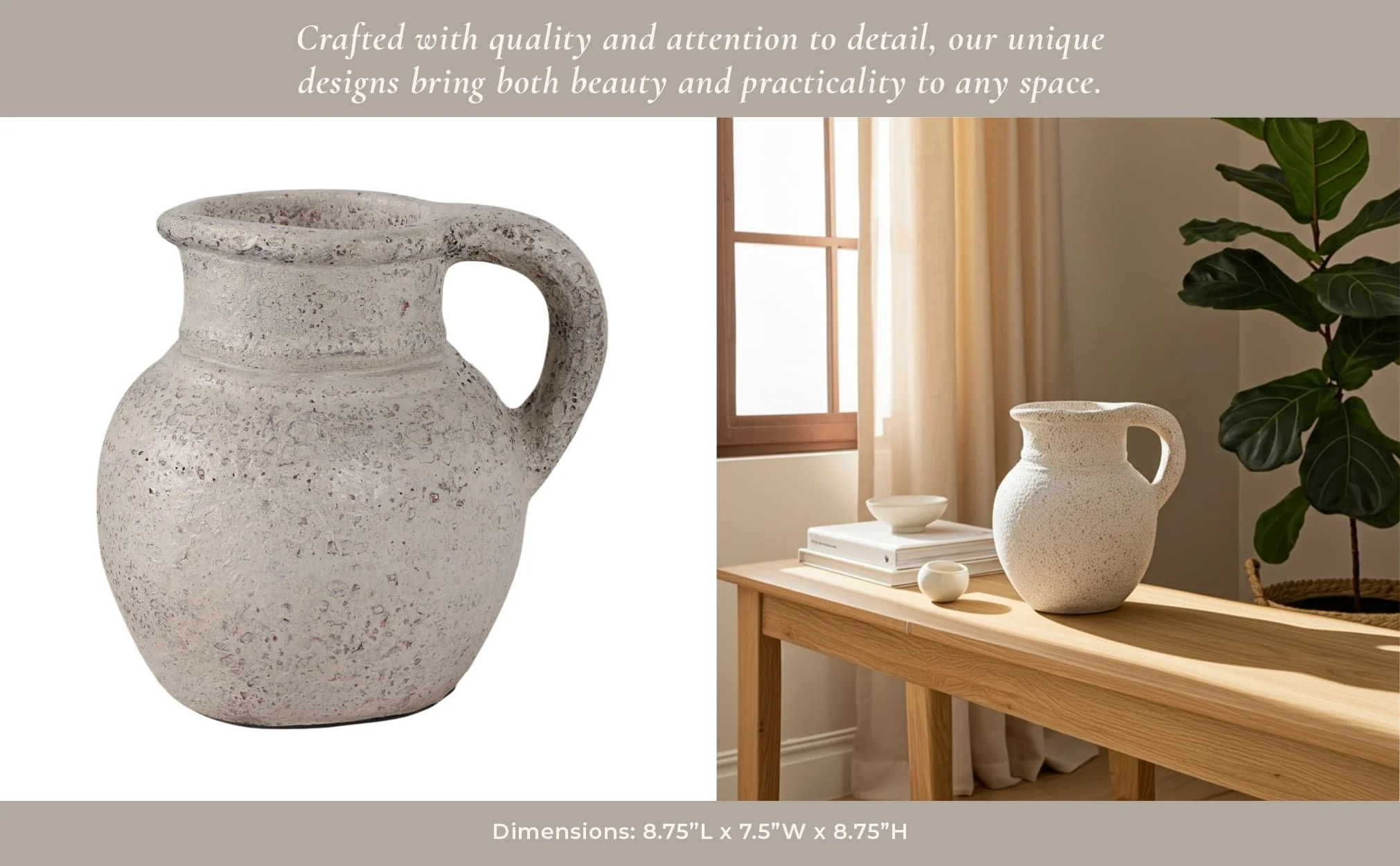 8x8" Terracotta Jug With Handle, White - Image 11