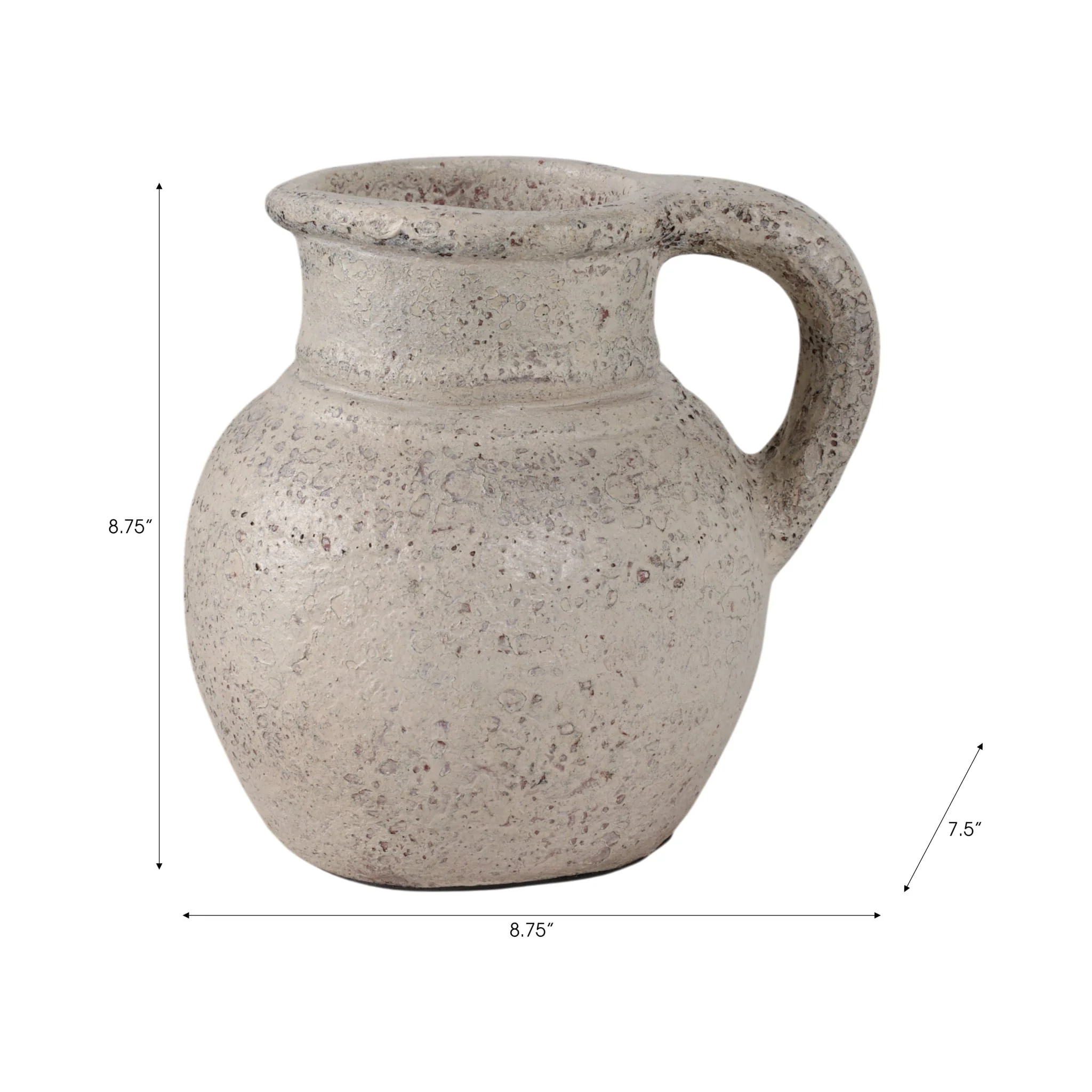 8x8" Terracotta Jug With Handle, White - Image 8