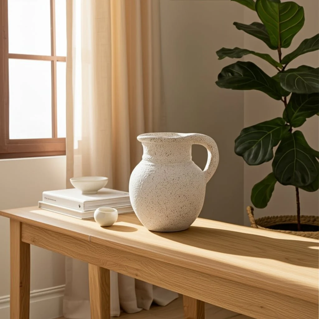 8x8" Terracotta Jug With Handle, White - Image 9