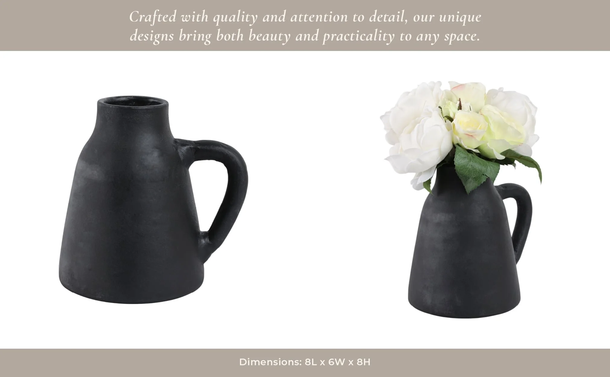 8x8" Terracotta Vase With Handle, Black - Image 13