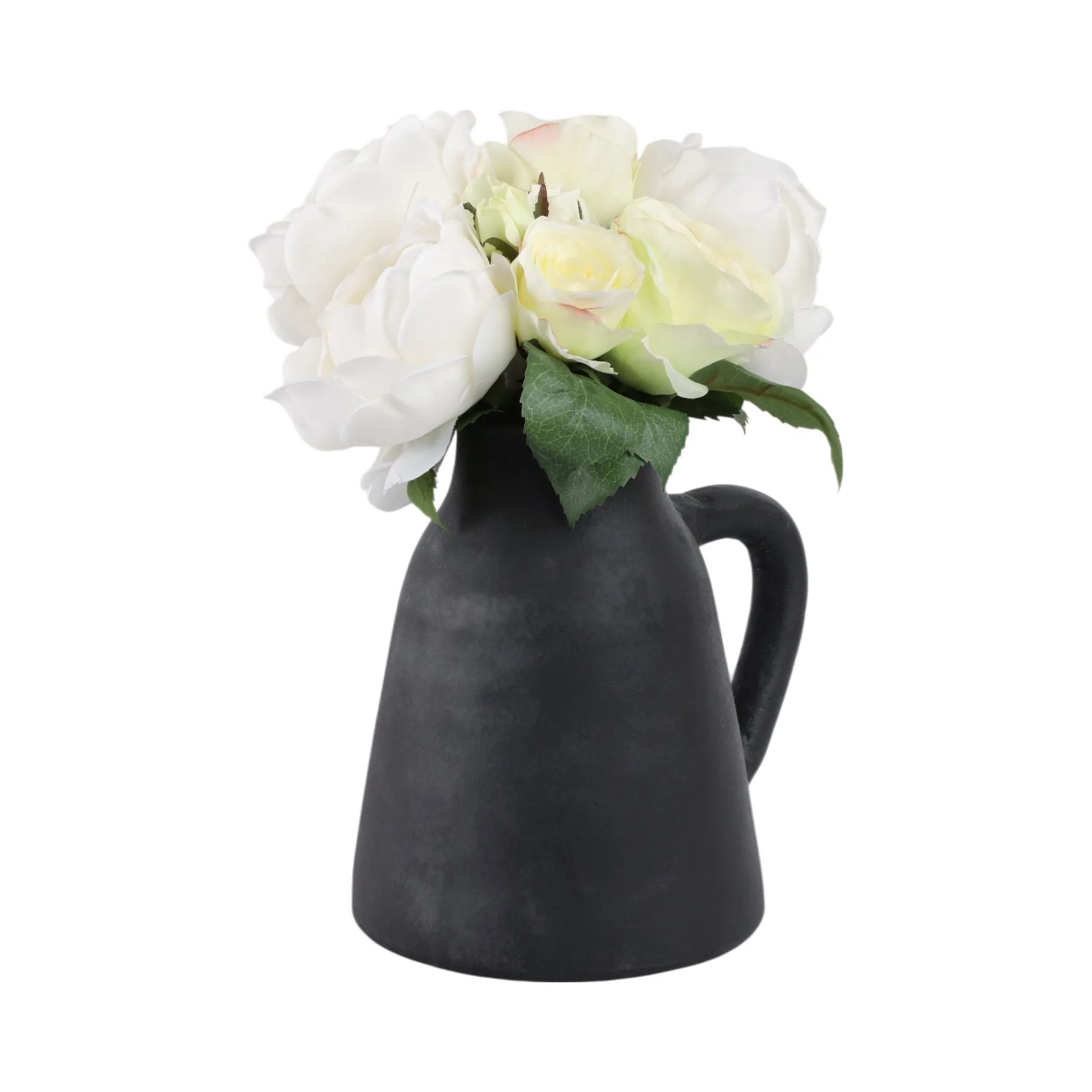 8x8" Terracotta Vase With Handle, Black - Image 2