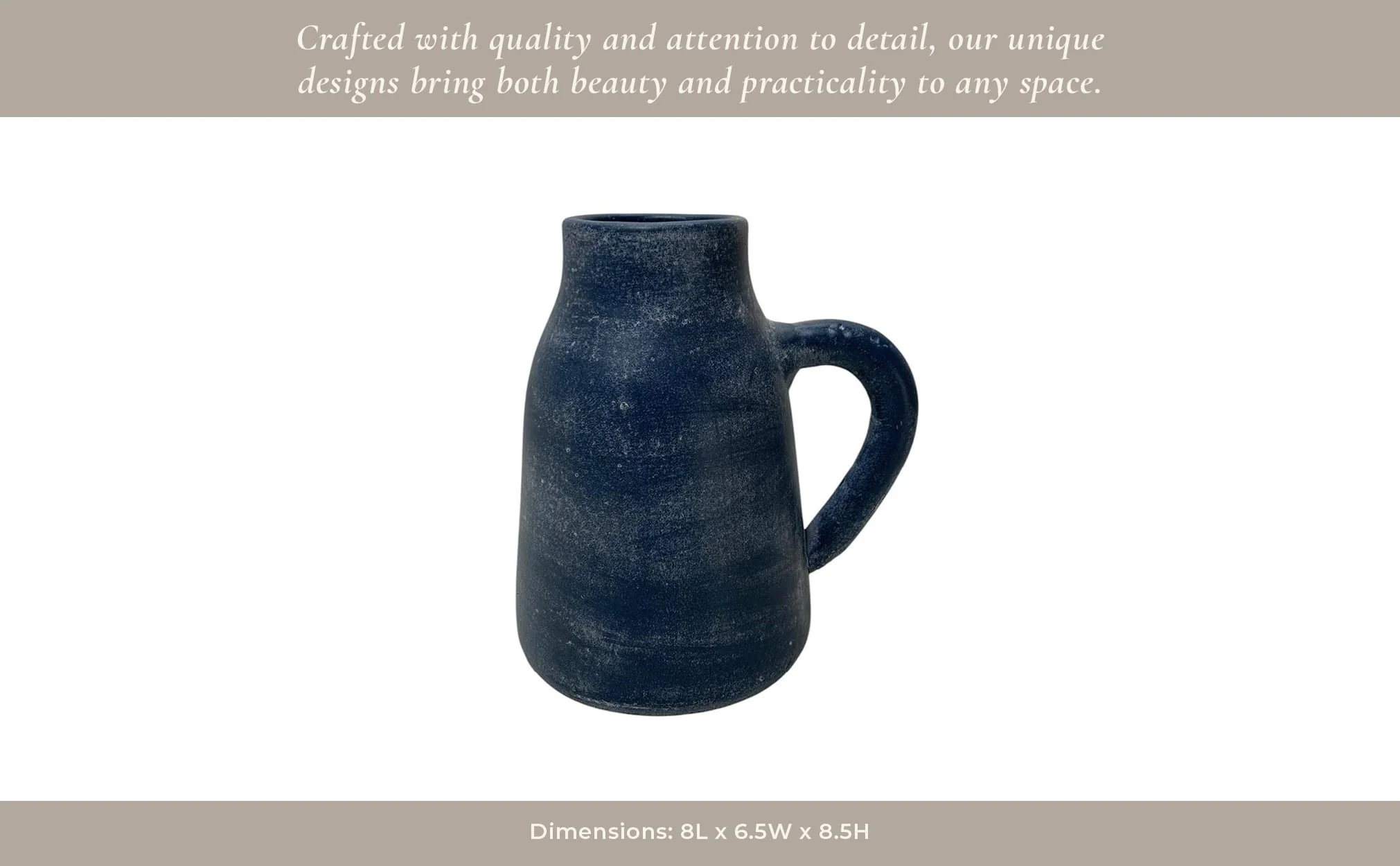 8x8" Terracotta Vase With Handle, Blue - Image 12
