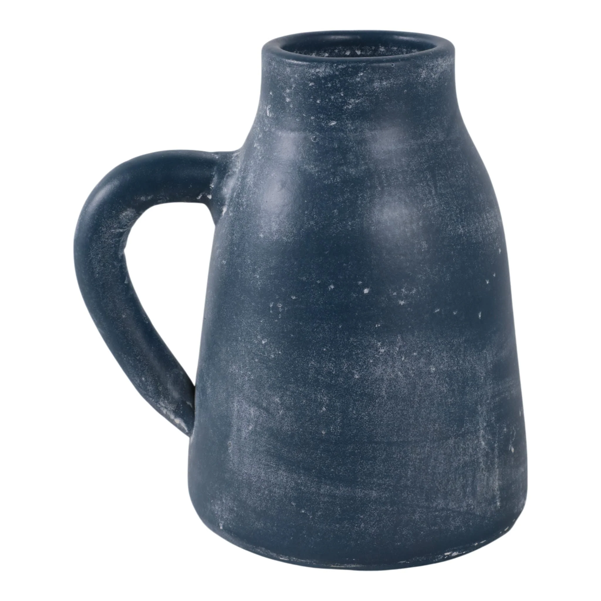 8x8" Terracotta Vase With Handle, Blue - Image 4