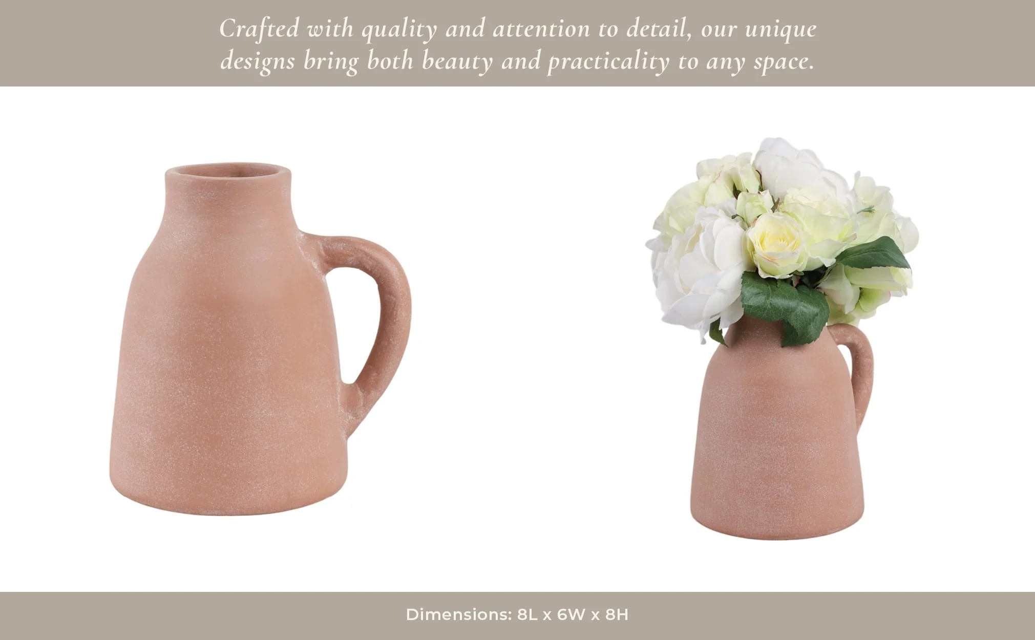 8x8" Terracotta Vase With Handle, Light Natural - Image 14
