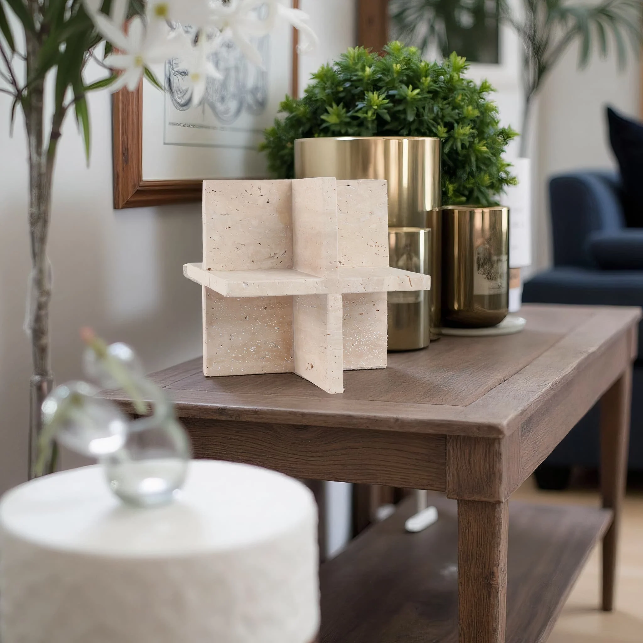 8x8" Travertine Geo Object, Tan - Image 13