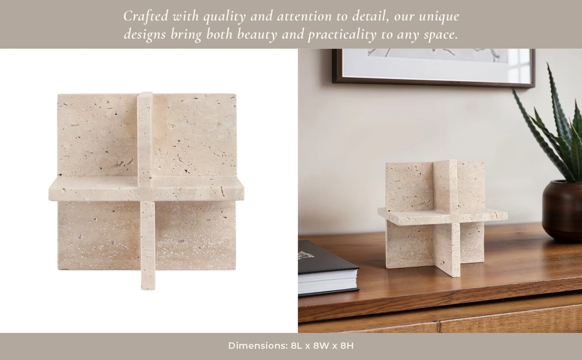 8x8" Travertine Geo Object, Tan - Image 14