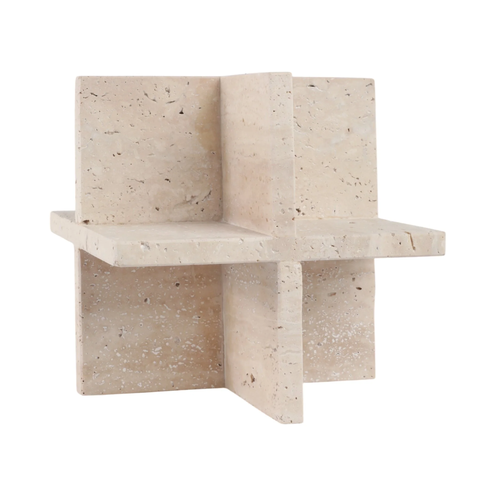 8x8" Travertine Geo Object, Tan - Image 2