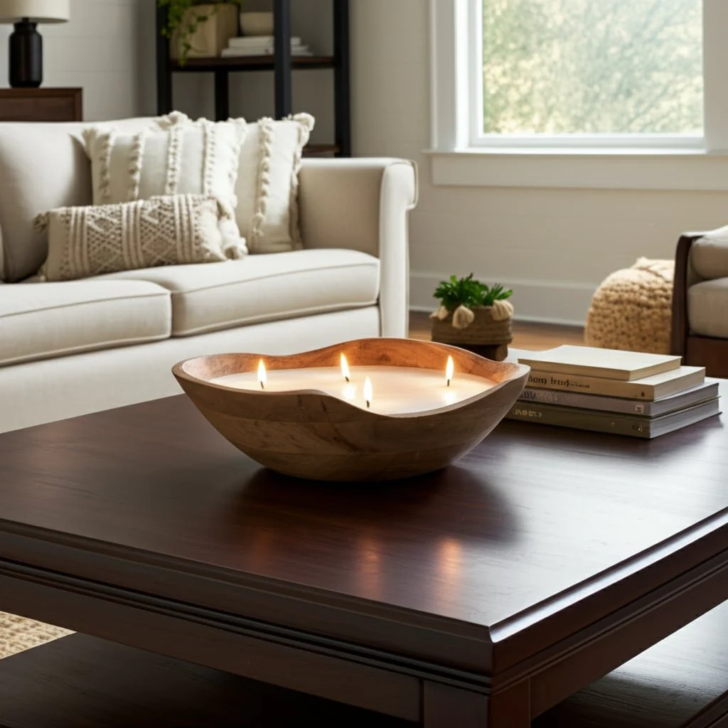 9" 14 Oz Vanilla Curvy Wood Bowl Candle, Natural - Image 12