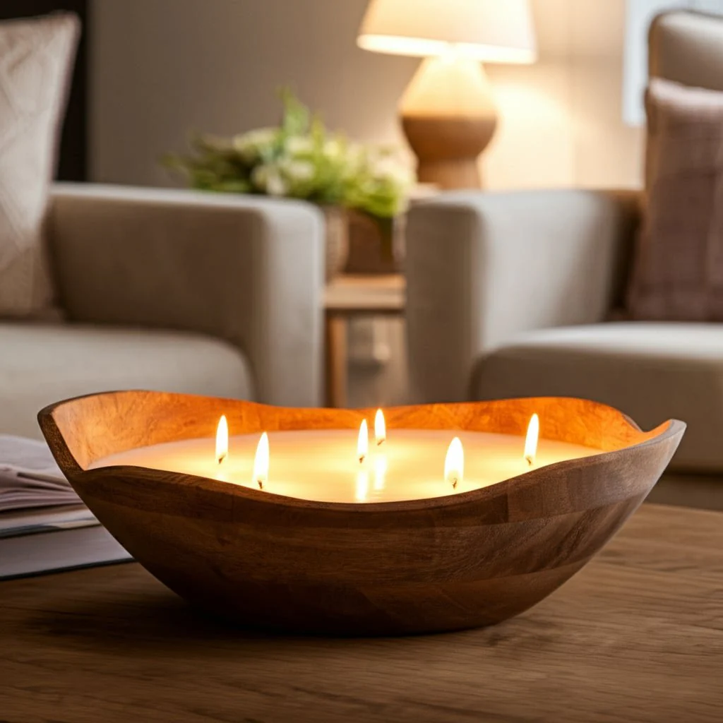 9" 14 Oz Vanilla Curvy Wood Bowl Candle, Natural - Image 13