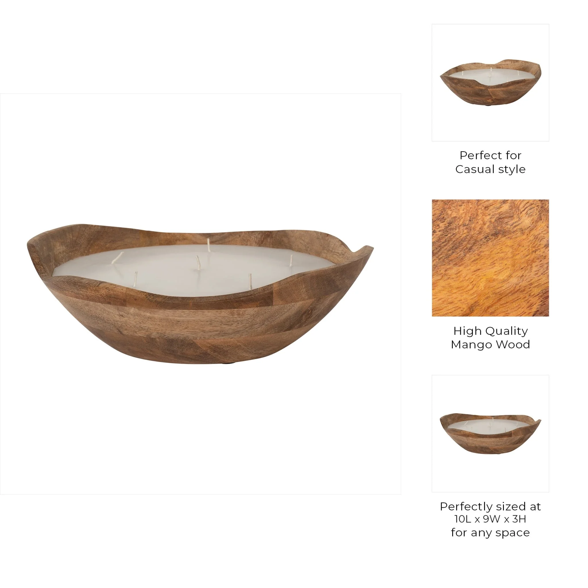 9" 14 Oz Vanilla Curvy Wood Bowl Candle, Natural - Image 8