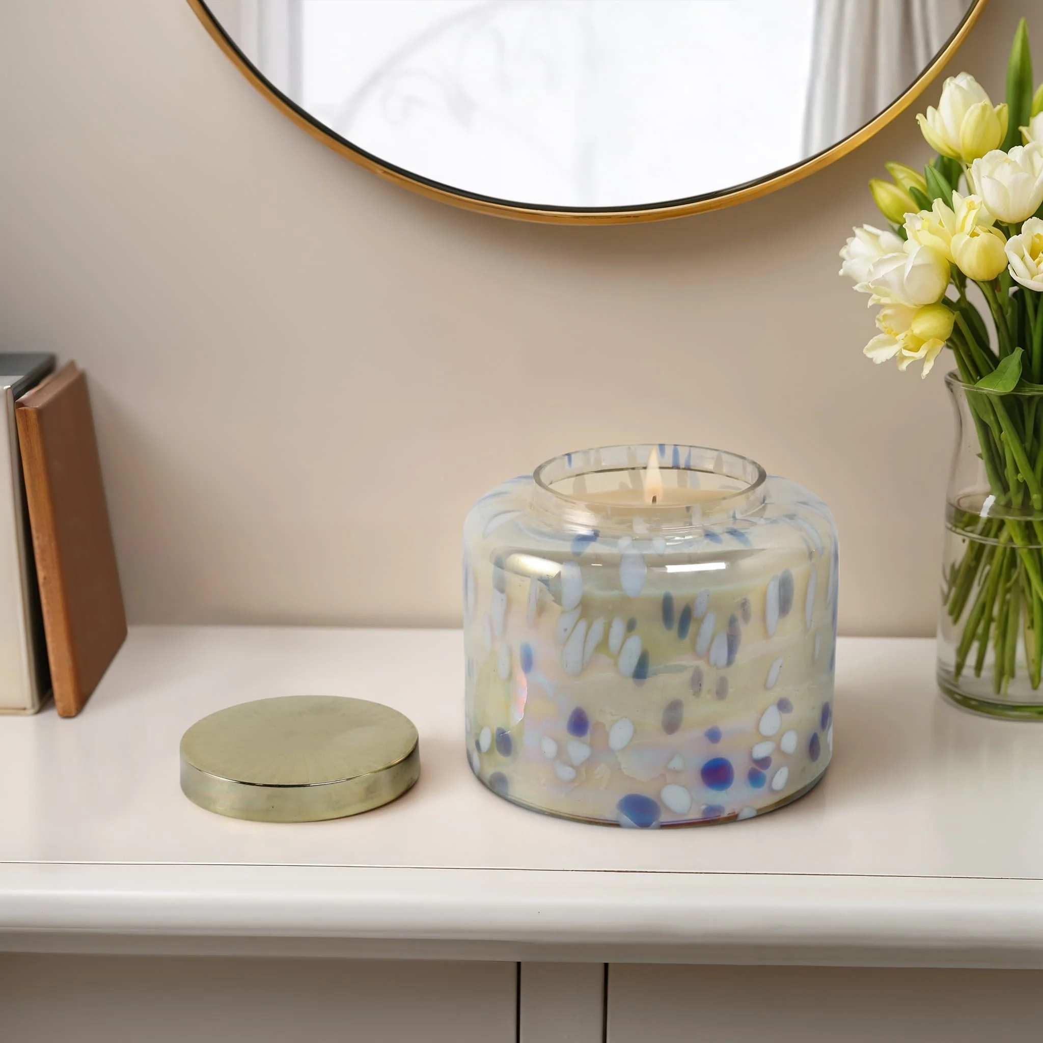 9" 180 Oz Jasmine Speckle Candle, Light Blue/go - Image 10