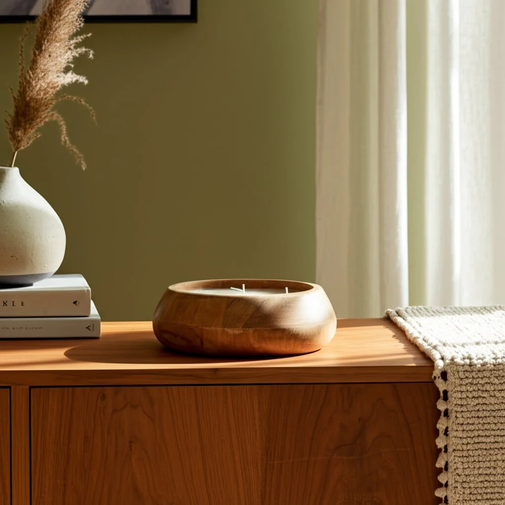 9" 20 Oz Vanilla Modern Wood Bowl Candle, Natural - Image 9