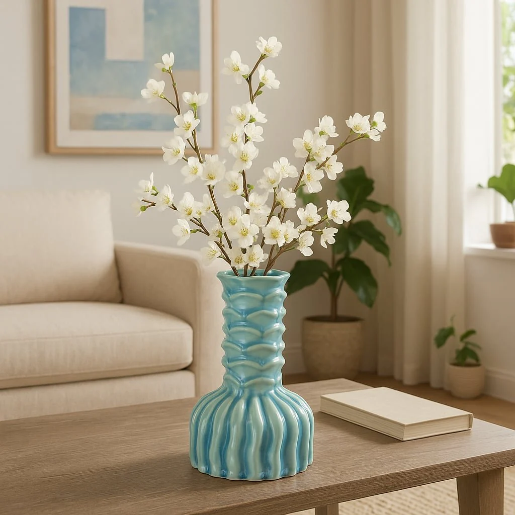 9" Coastal Ribbed Bud Vase Reactive Finish, Blue - Image 10