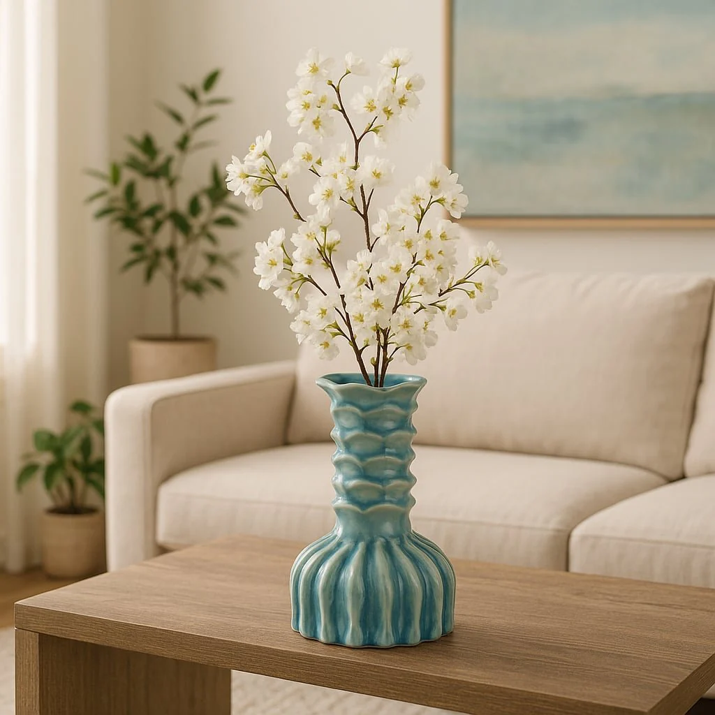 9" Coastal Ribbed Bud Vase Reactive Finish, Blue - Image 11