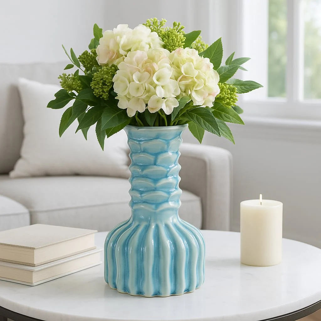 9" Coastal Ribbed Bud Vase Reactive Finish, Blue - Image 2