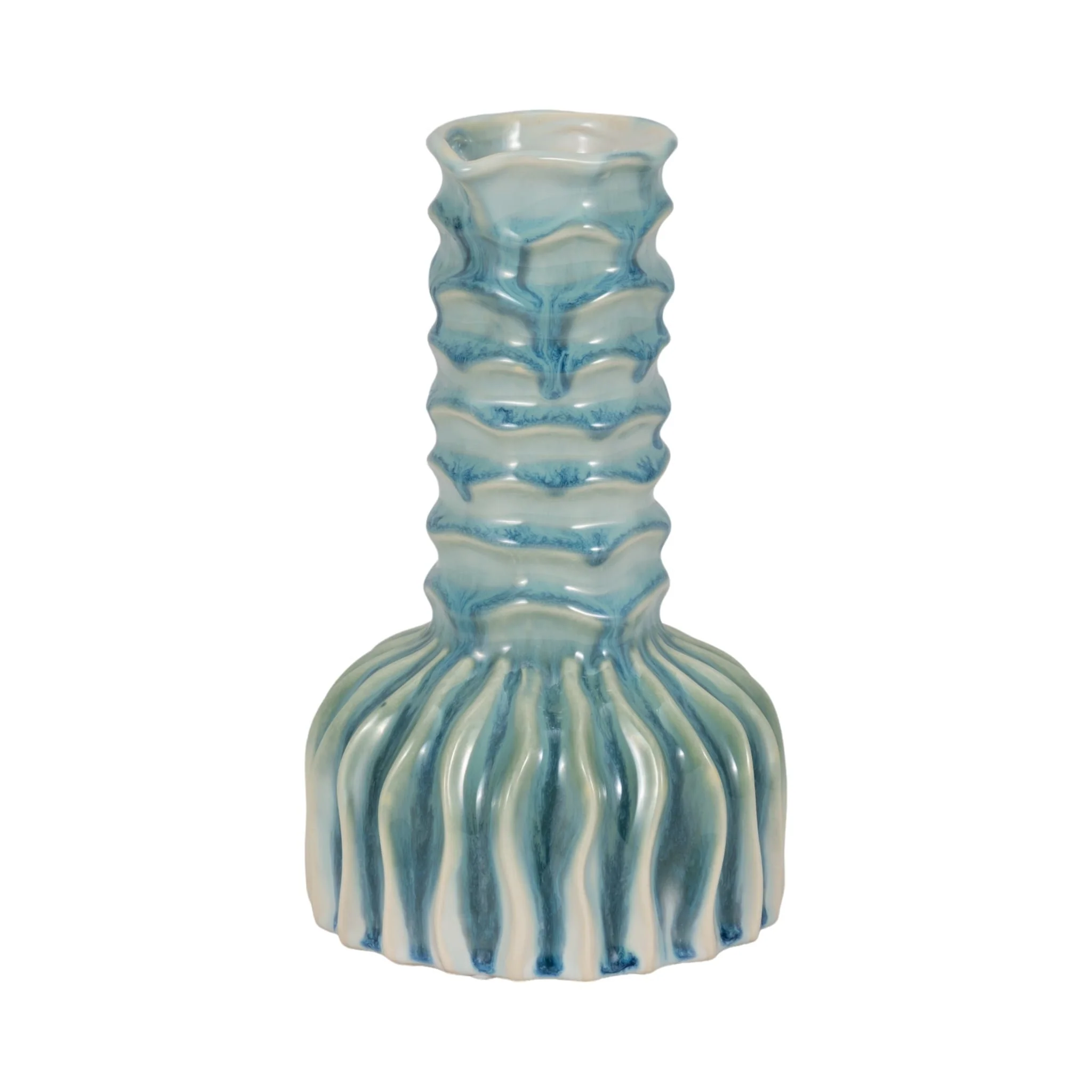 9" Coastal Ribbed Bud Vase Reactive Finish, Blue - Image 3