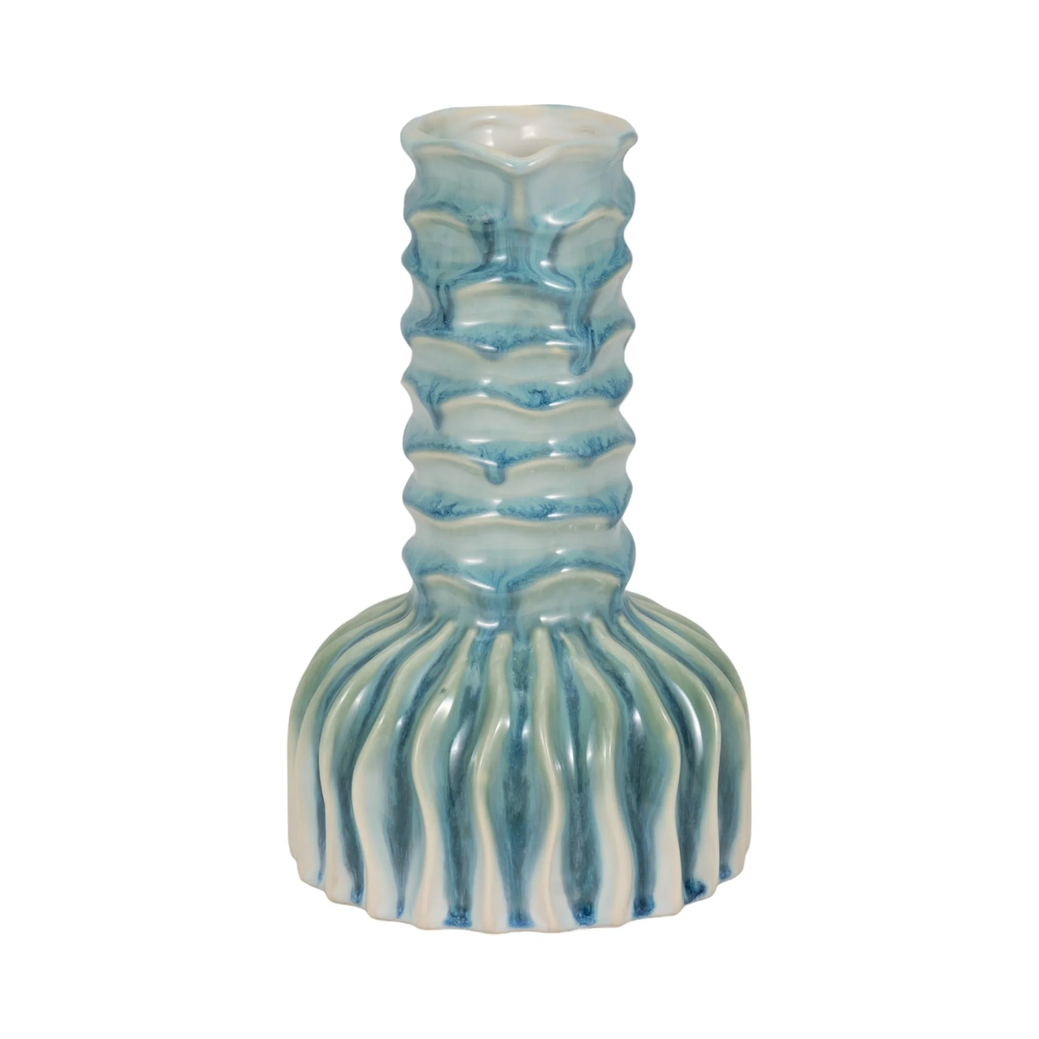 9" Coastal Ribbed Bud Vase Reactive Finish, Blue - Image 4