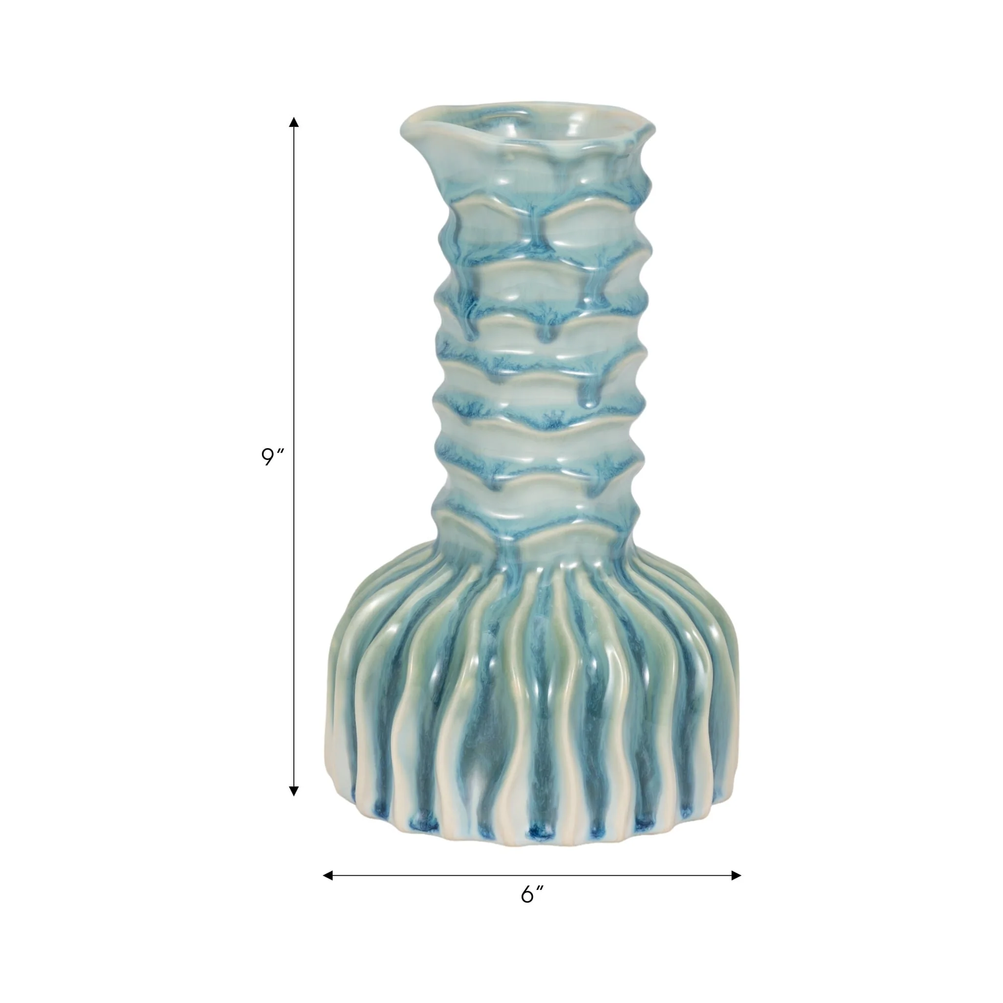 9" Coastal Ribbed Bud Vase Reactive Finish, Blue - Image 8