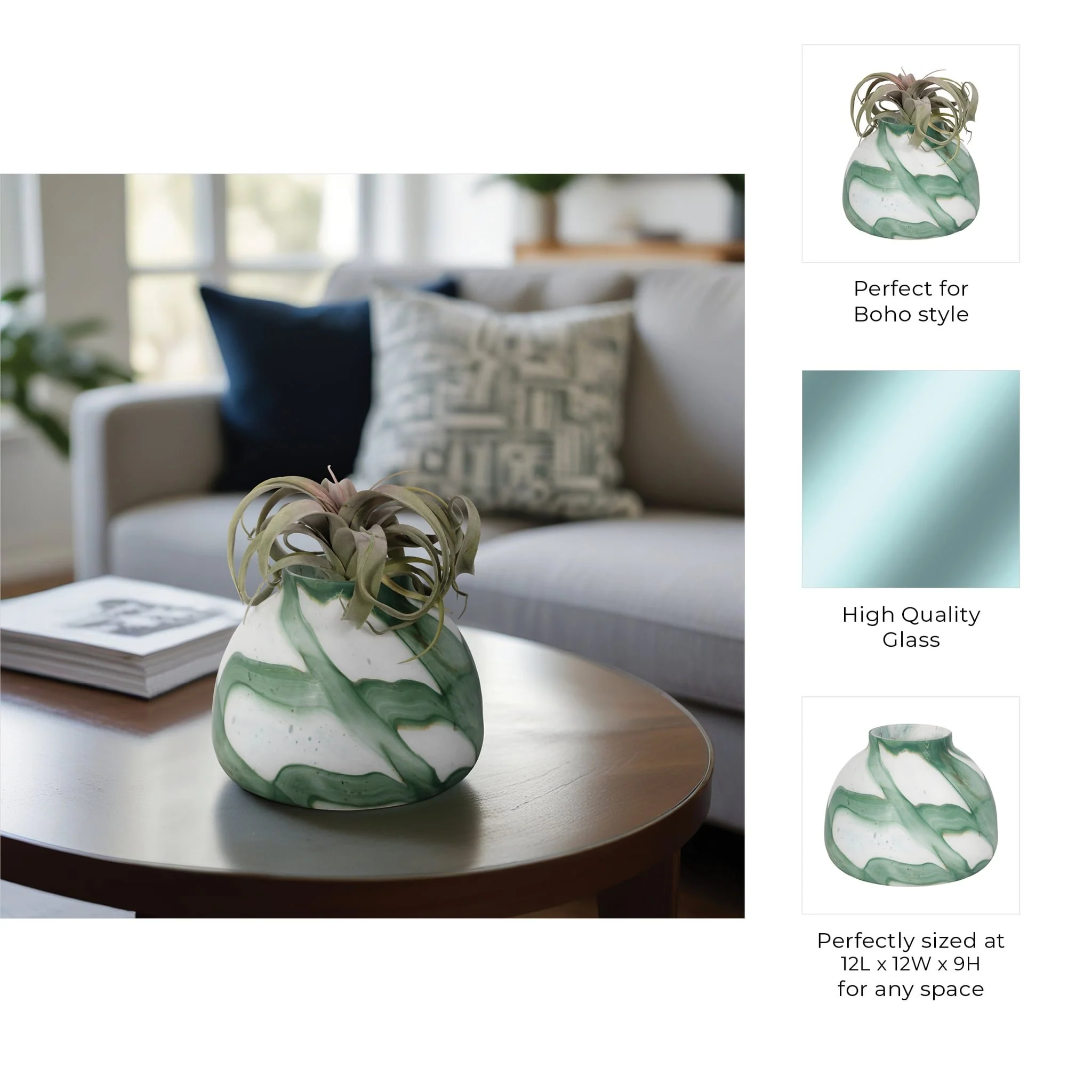 9" Ebb & Flow Vase, Green/clear - Image 9