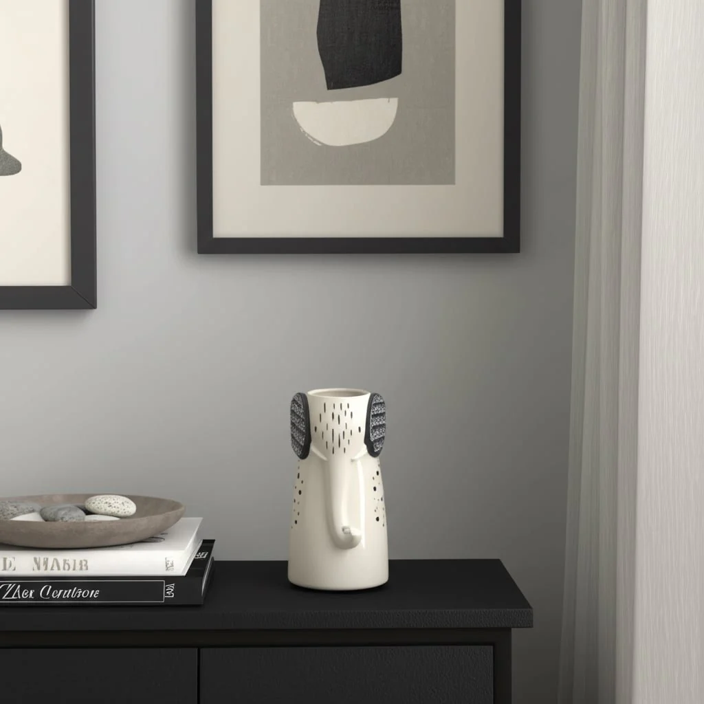 9" Elephant With Vase Opening, White/black - Image 11