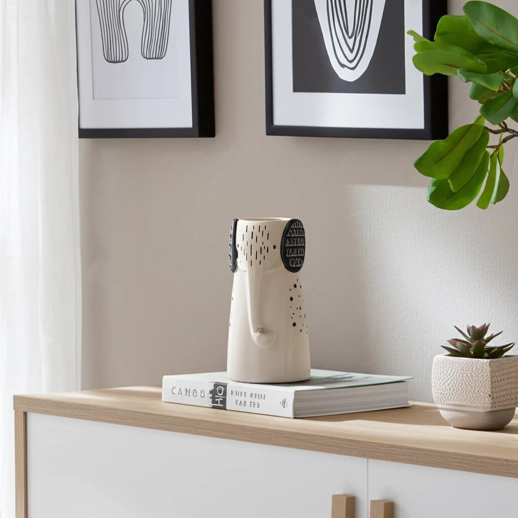 9" Elephant With Vase Opening, White/black - Image 12