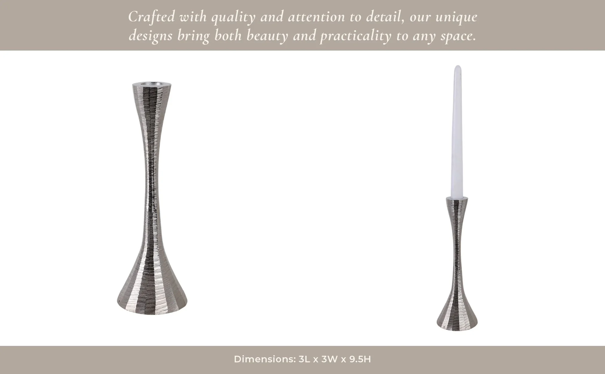 9" Etched Metal Taper Holder, Silver - Image 11
