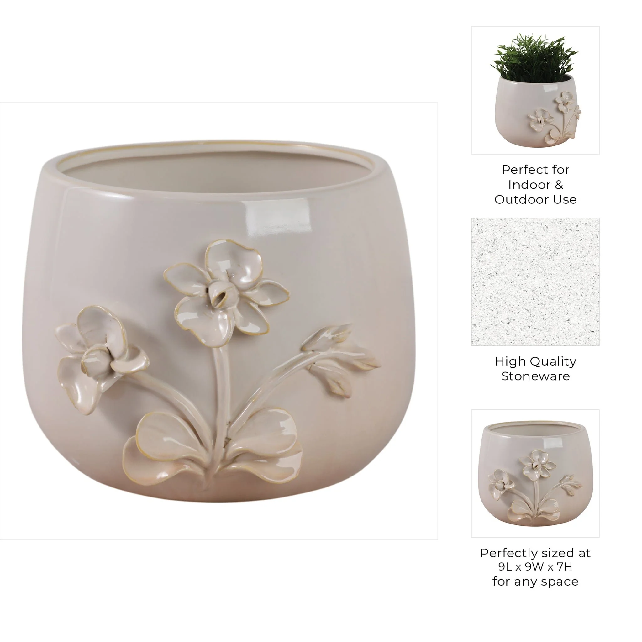 9" Flower Applique Planter, Ivory - Image 10