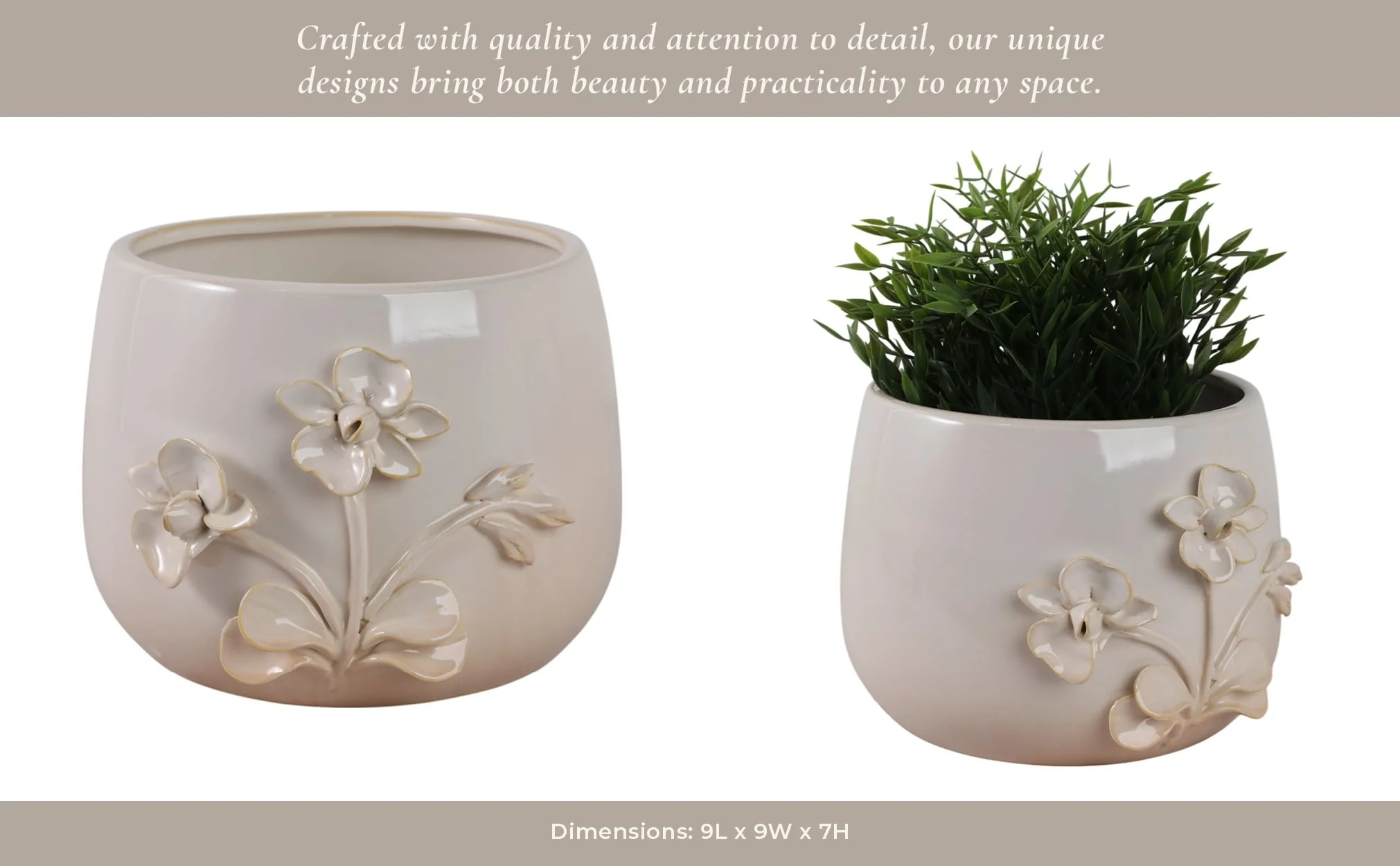 9" Flower Applique Planter, Ivory - Image 11