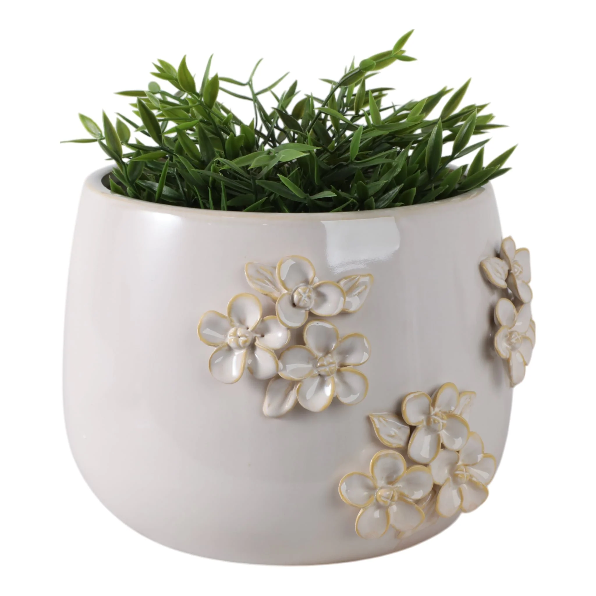9" Flower Bunches Applique Planter, Ivory - Image 2