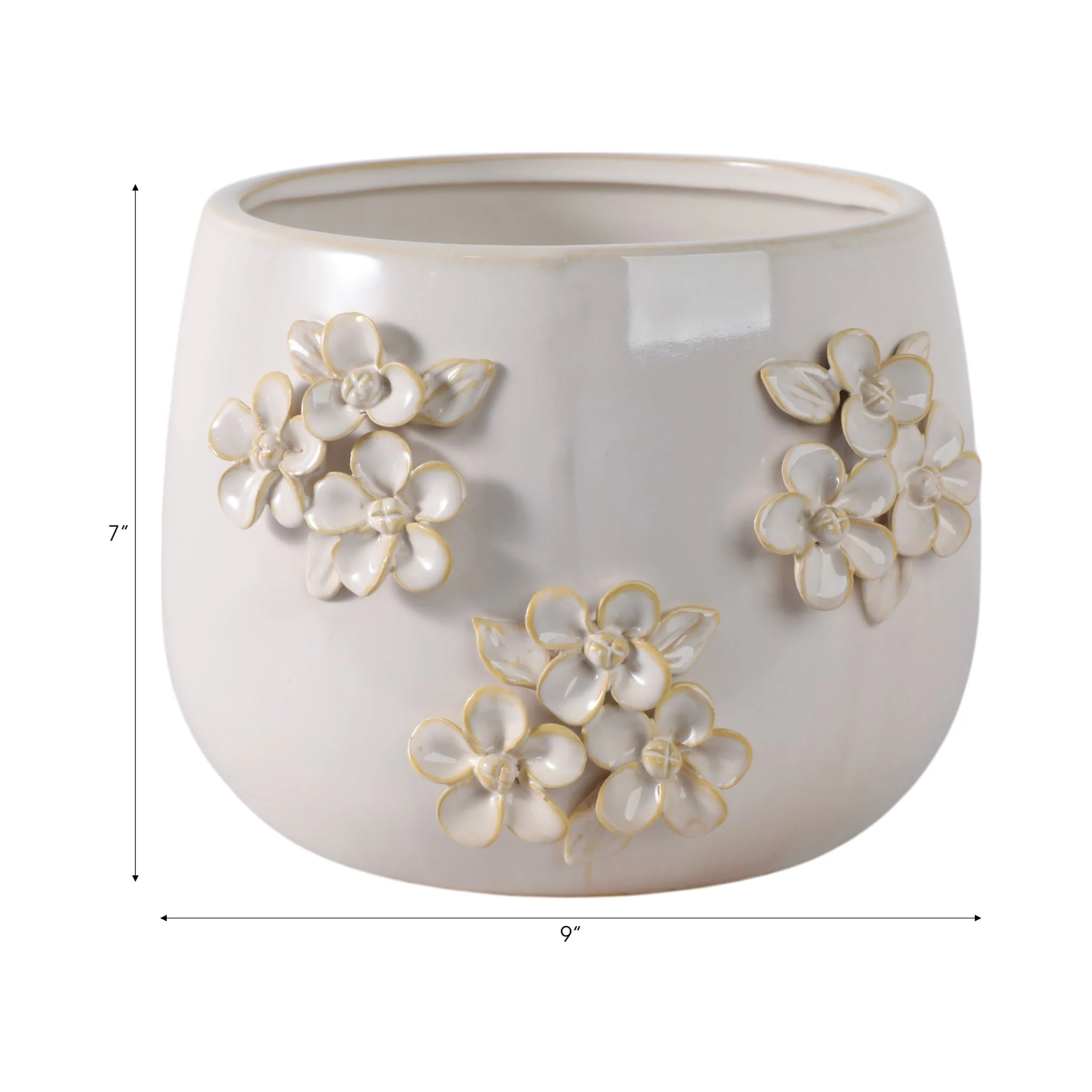 9" Flower Bunches Applique Planter, Ivory - Image 9