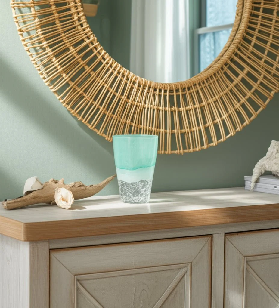 9" Fluted Glass Vase, Aqua Haze - Image 10