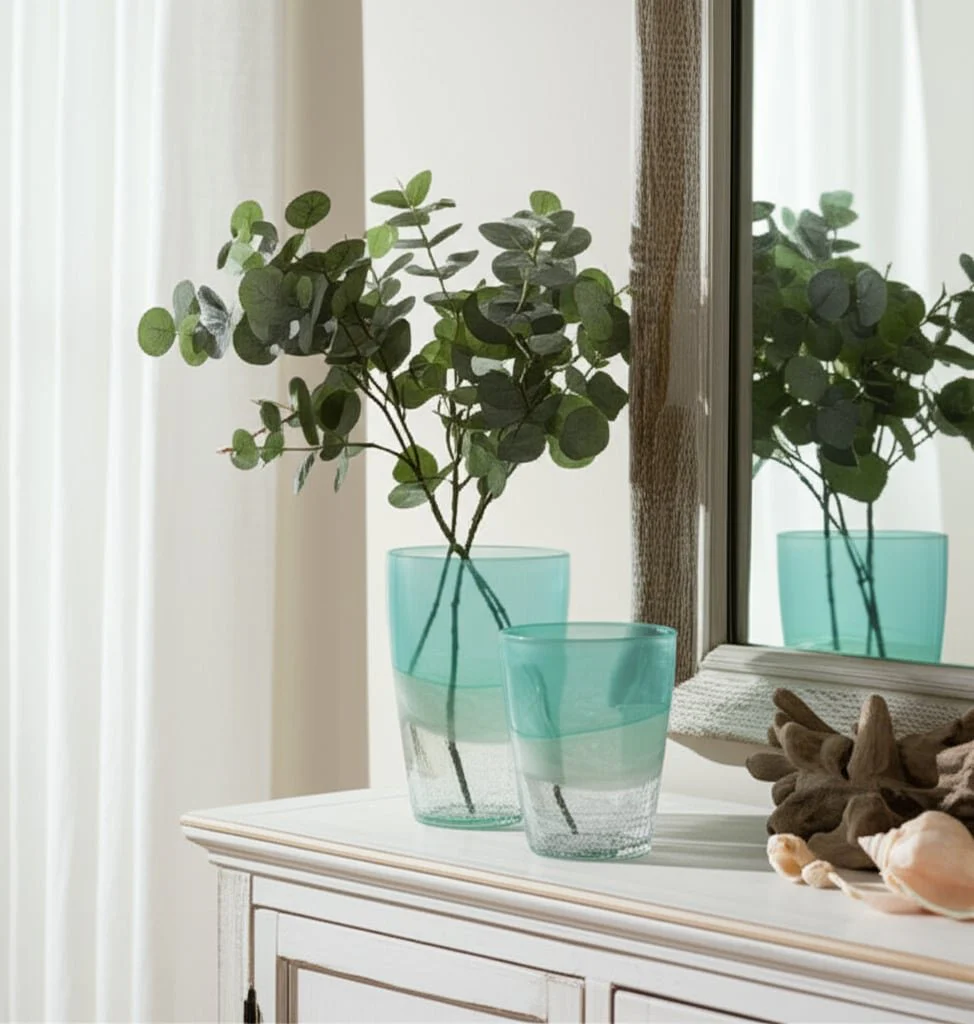 9" Fluted Glass Vase, Aqua Haze - Image 11