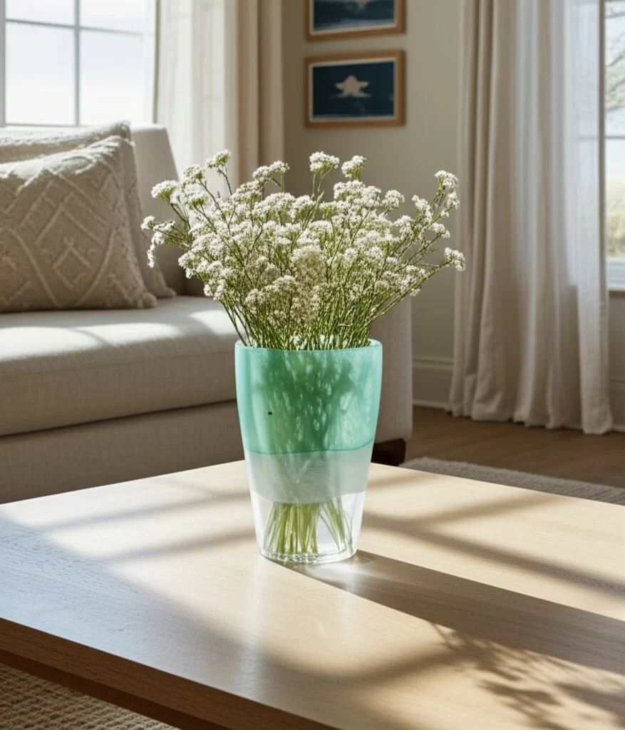 9" Fluted Glass Vase, Aqua Haze - Image 12