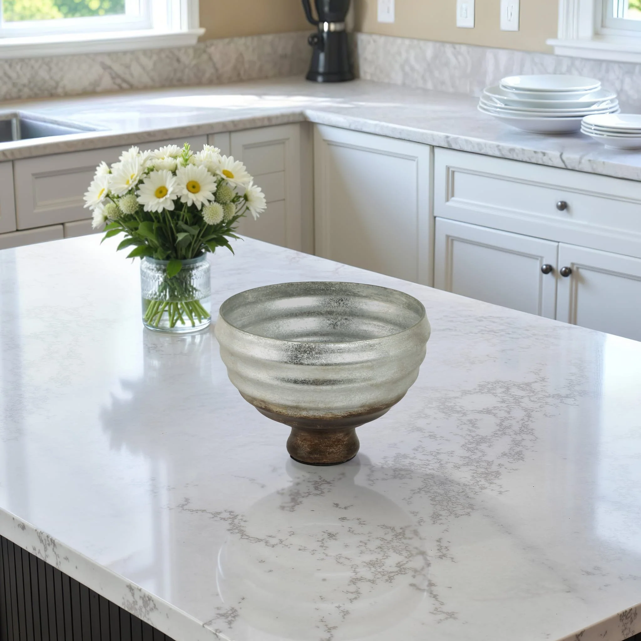 9" Glass Pedestal Bowl Ombre Finish, Multi - Image 10