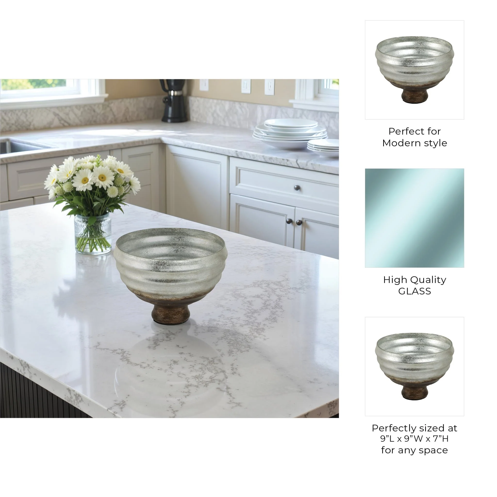 9" Glass Pedestal Bowl Ombre Finish, Multi - Image 9