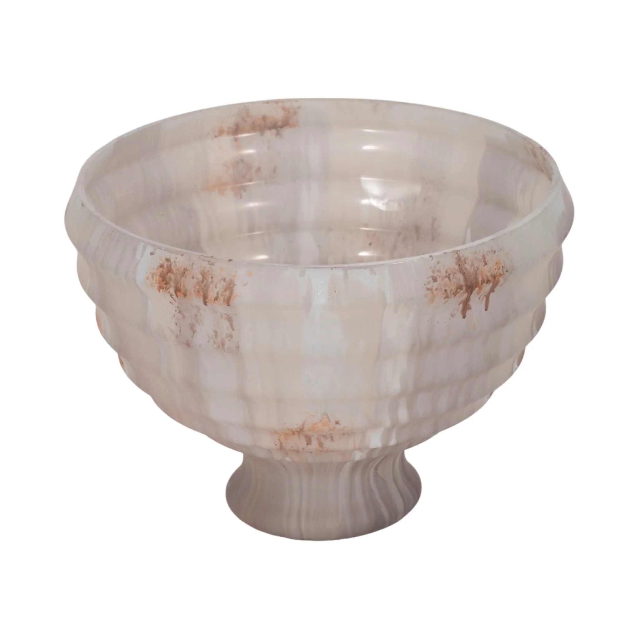 9" Glass Pedestal Bowl Opal Finish, Ivory Multi - Image 3
