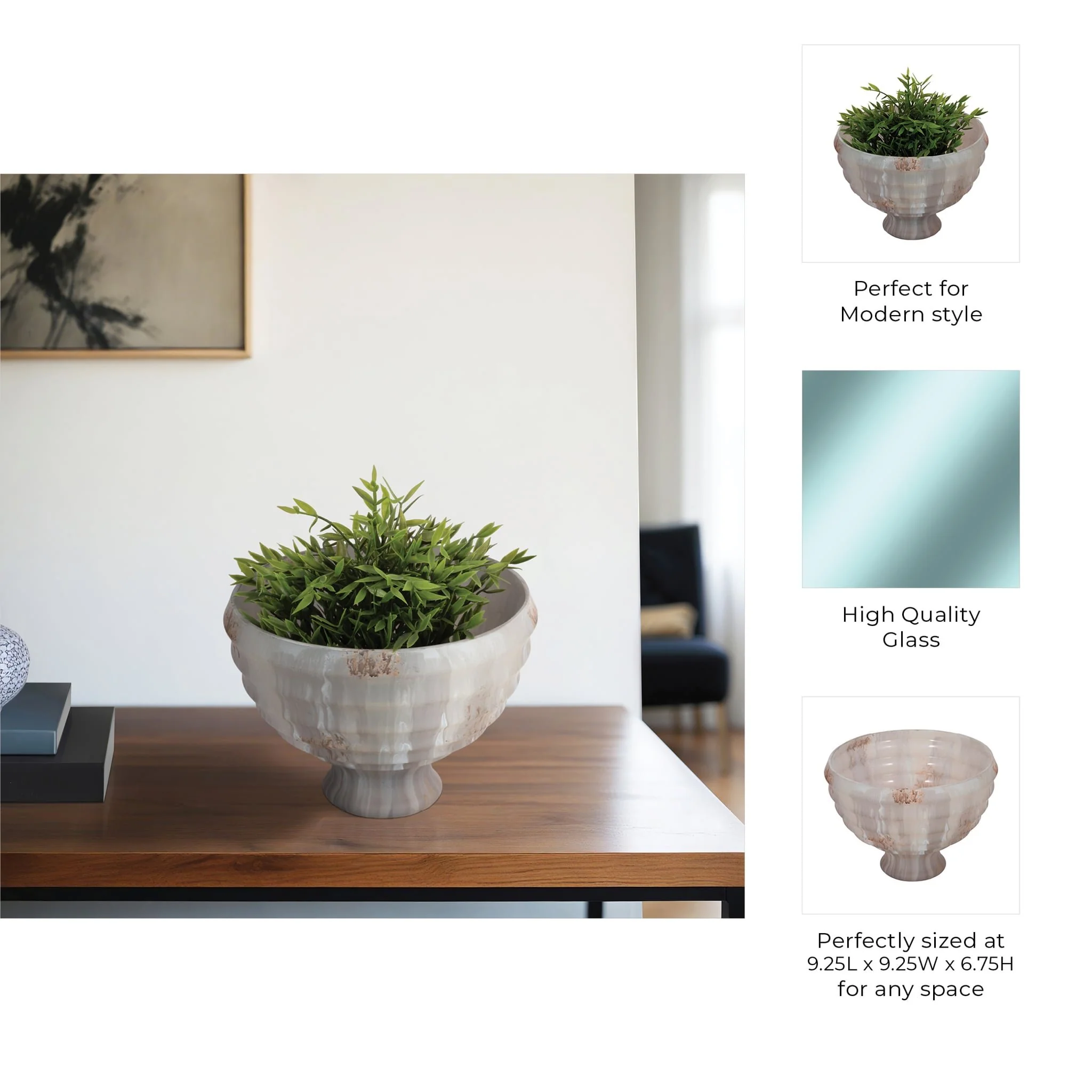 9" Glass Pedestal Bowl Opal Finish, Ivory Multi - Image 9
