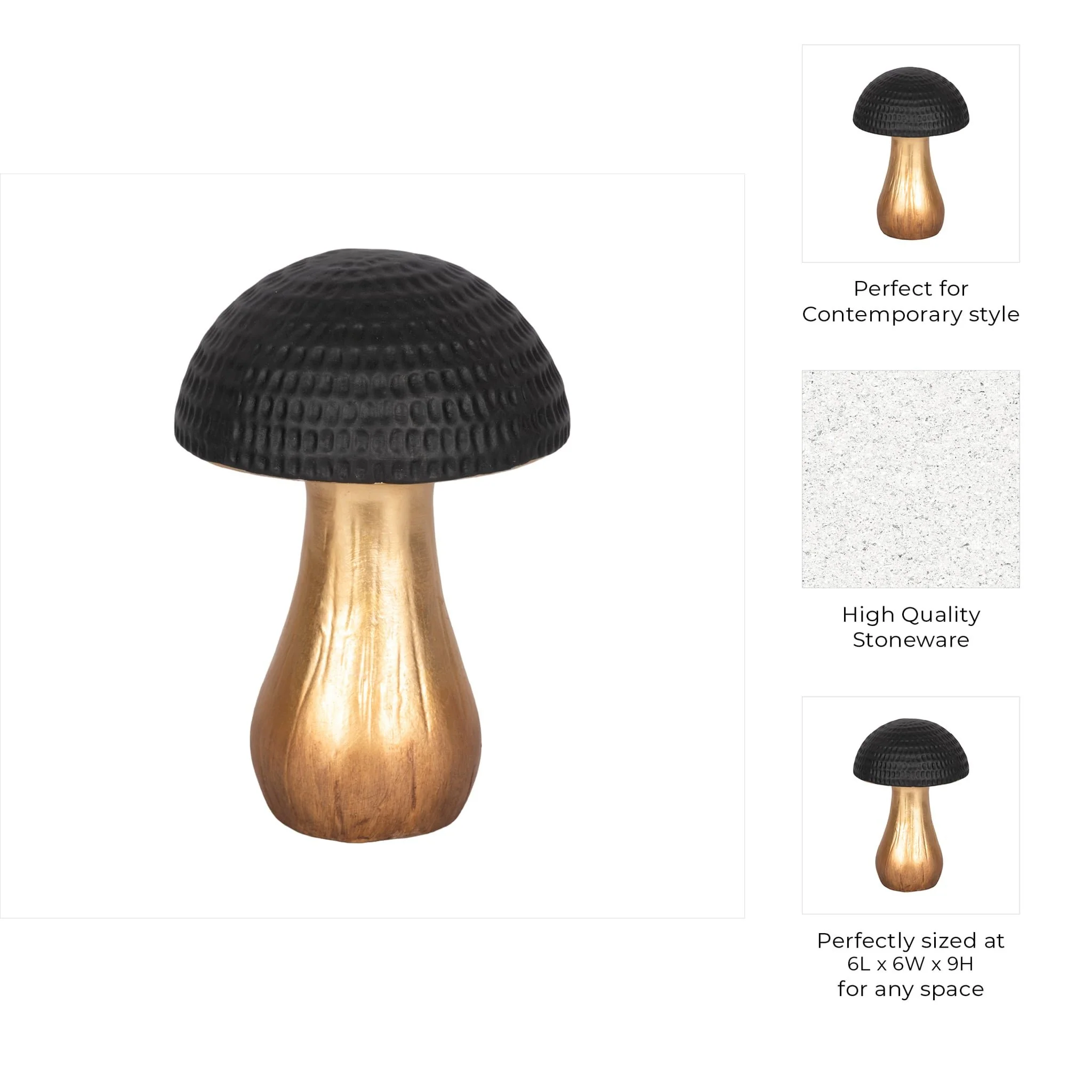 9" Hammered Top Mushroom, Black/gold - Image 8