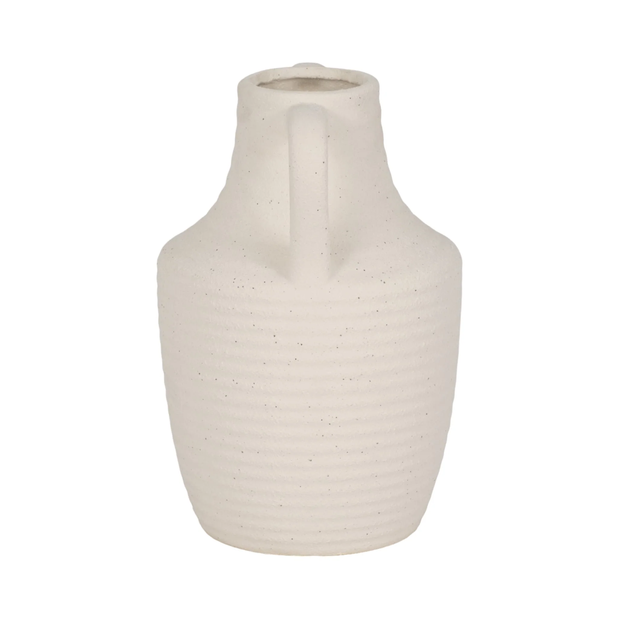 9" Jug Vase W/ Handle Rough Texture, Ivory - Image 4