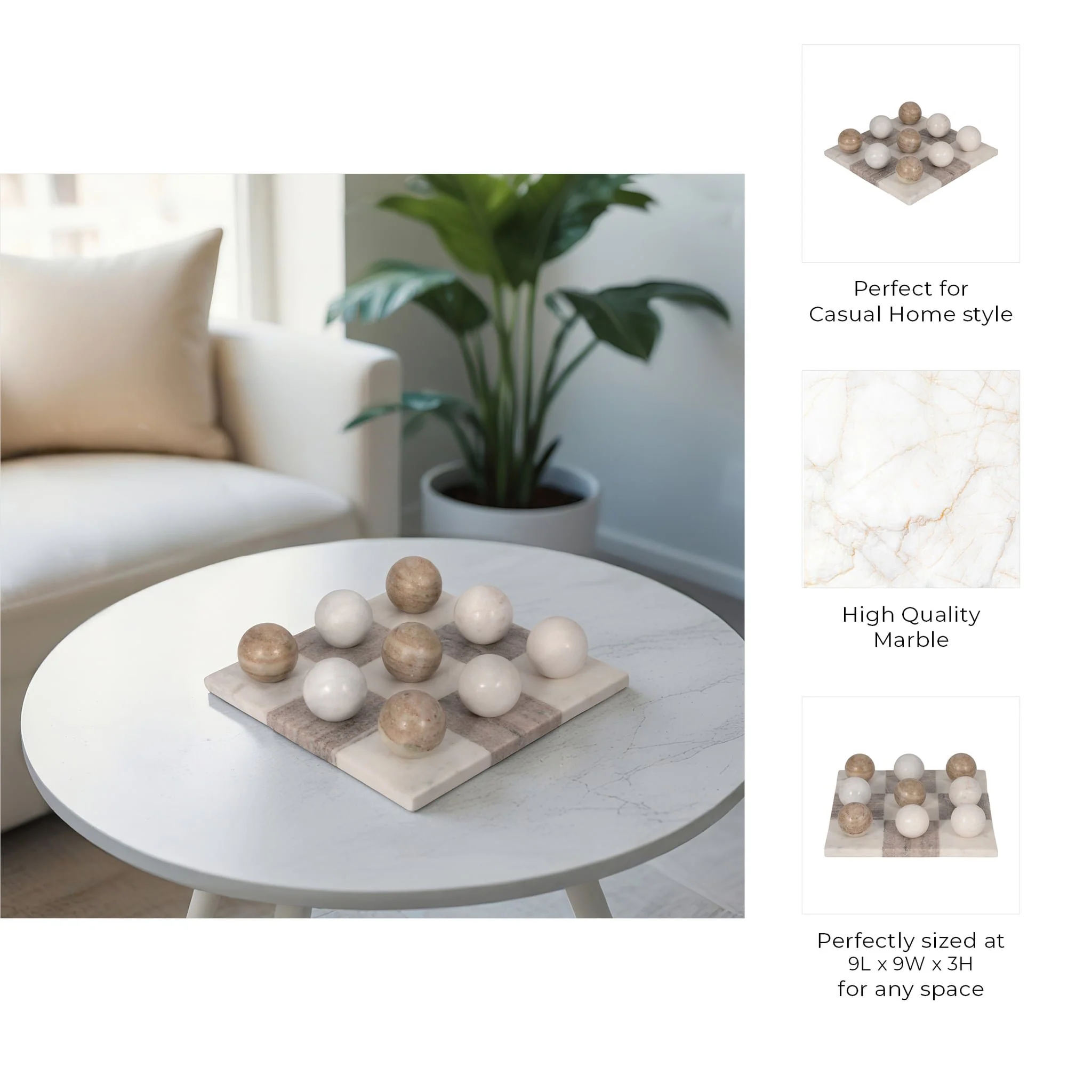 9" Marble Tic-tac-toe, White/beige - Image 8