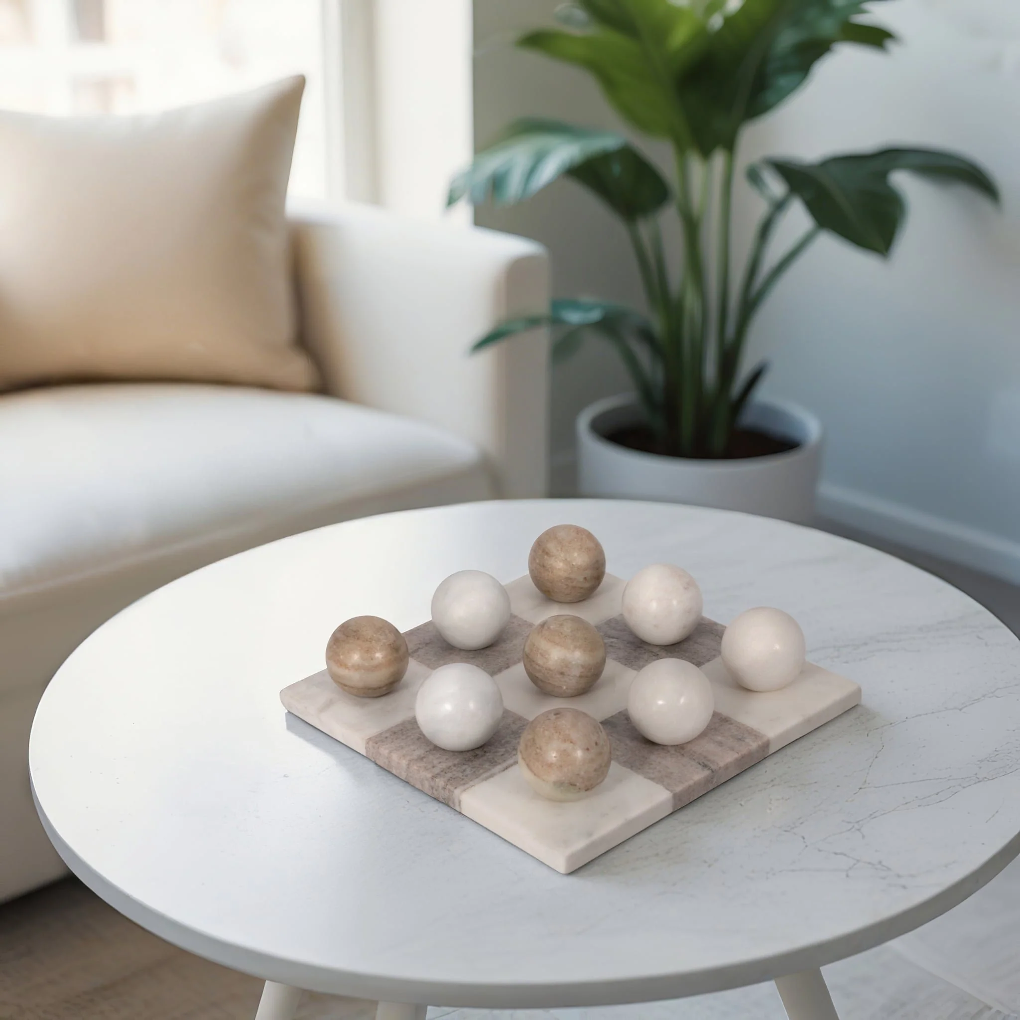 9" Marble Tic-tac-toe, White/beige - Image 9