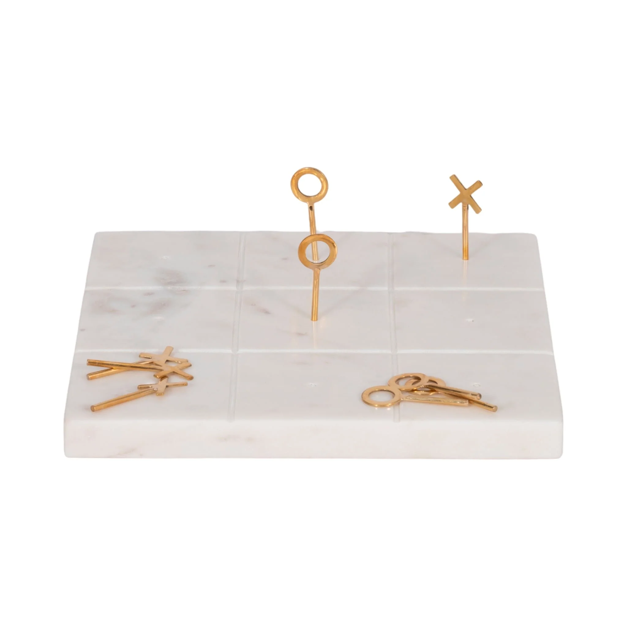 9" Marble Tic-tac-toe With Gold X & O, White/gold - Image 2