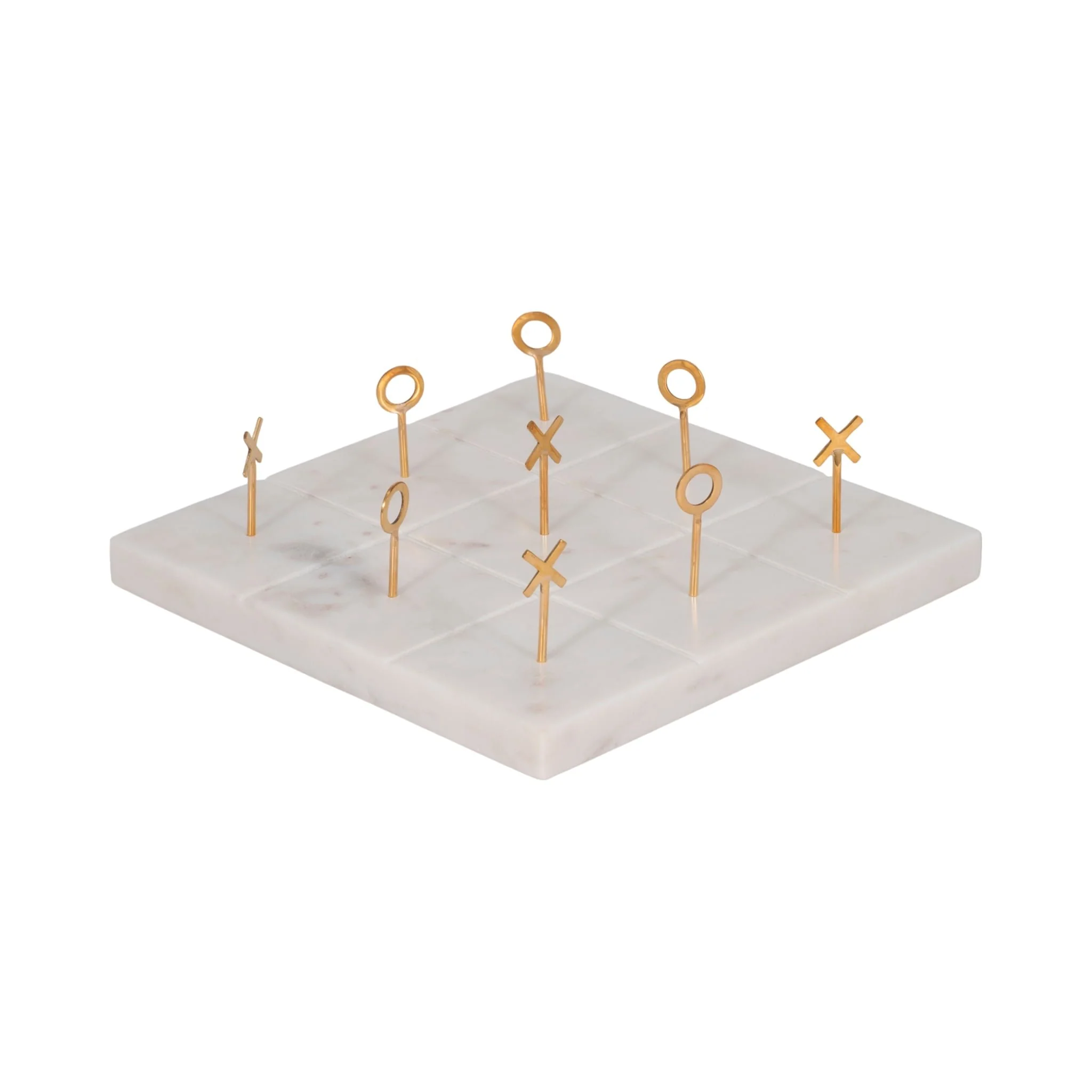 9" Marble Tic-tac-toe With Gold X & O, White/gold - Image 4