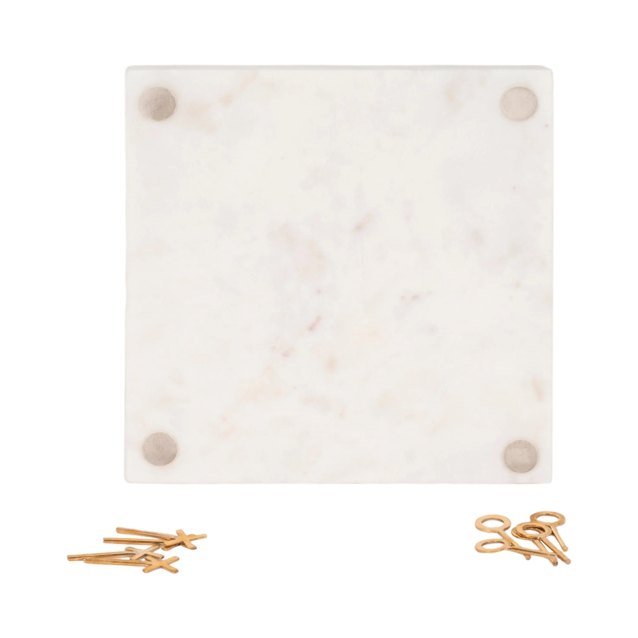 9" Marble Tic-tac-toe With Gold X & O, White/gold - Image 7