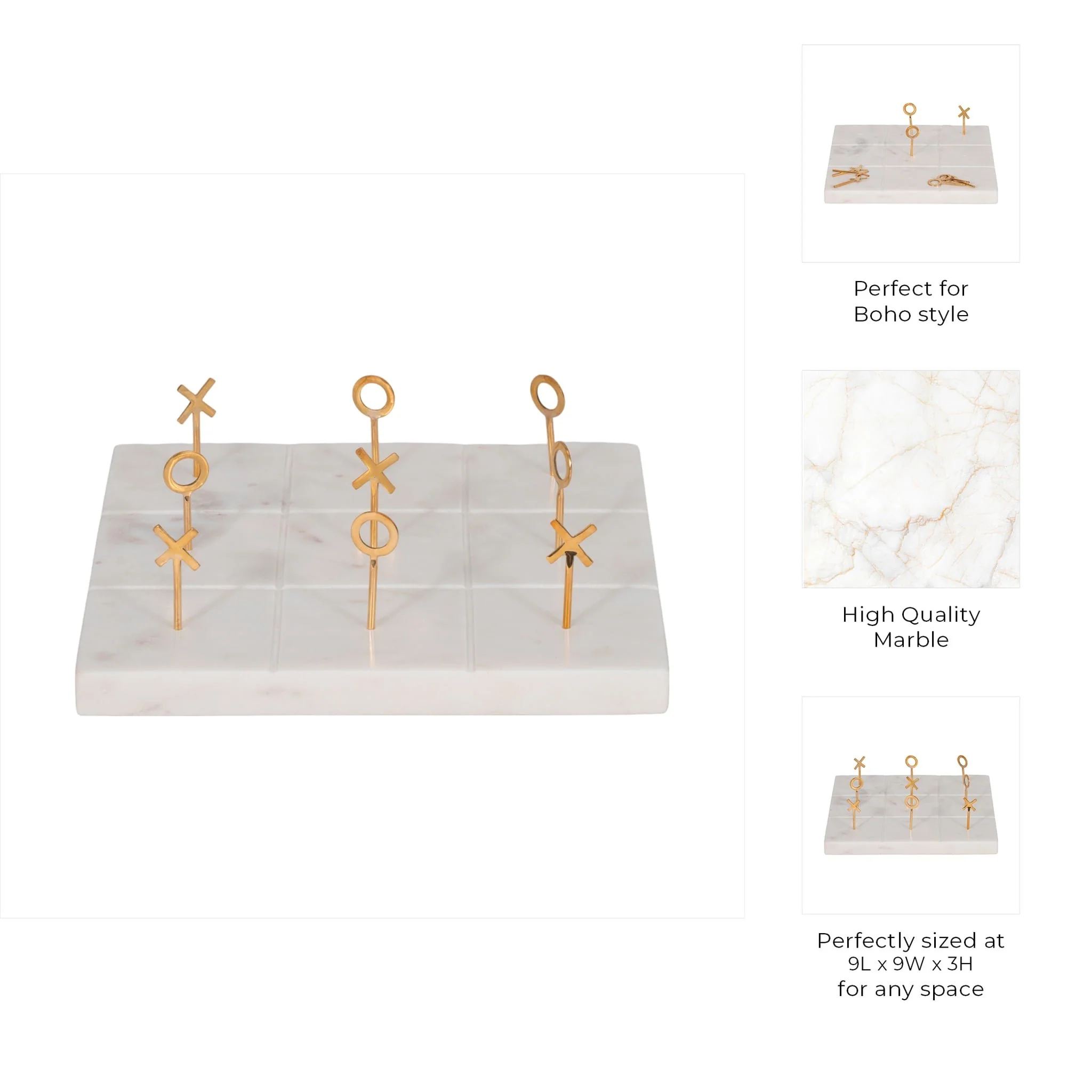 9" Marble Tic-tac-toe With Gold X & O, White/gold - Image 9