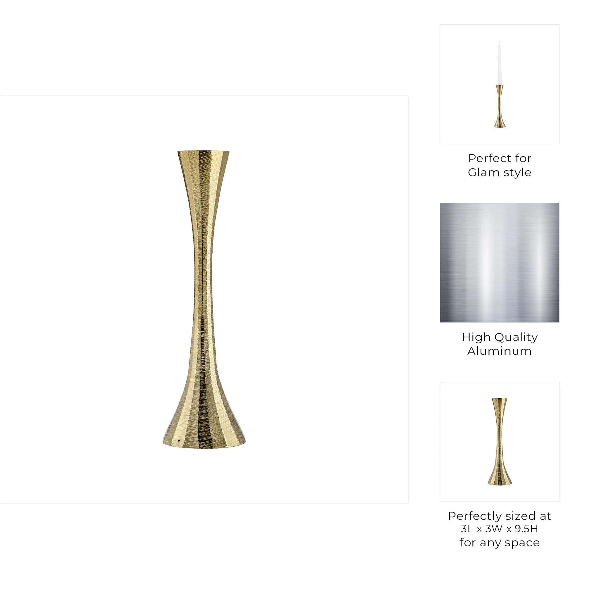 9" Metal, Taper Candle Holder, Brass - Image 10