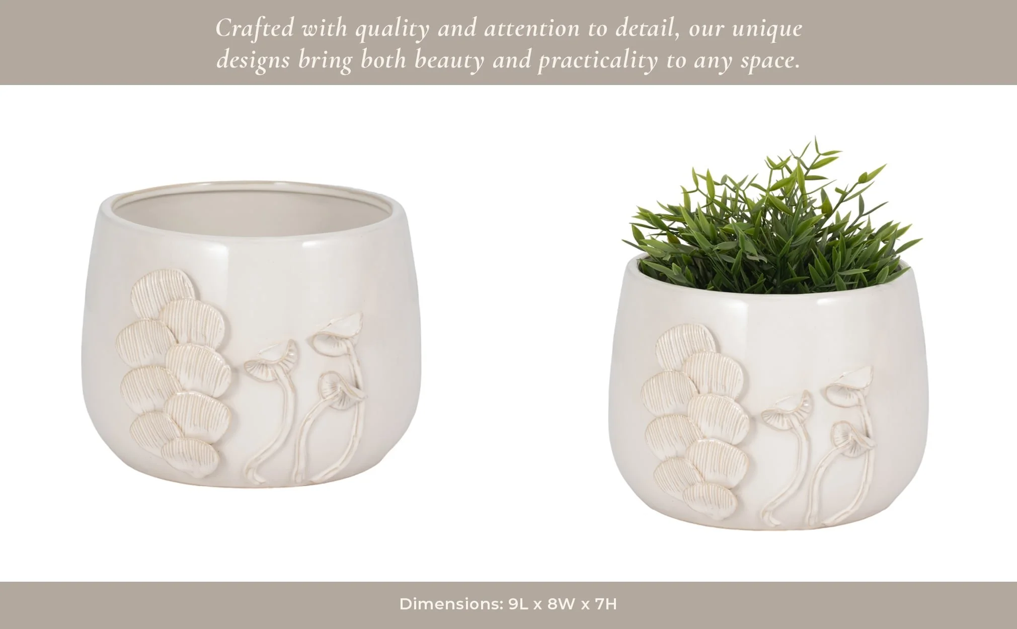 9" Mushroom Applique Planter, Ivory - Image 10