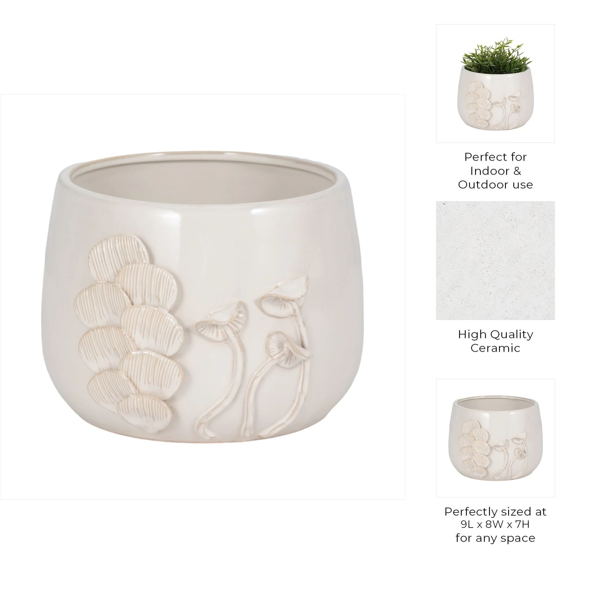 9" Mushroom Applique Planter, Ivory - Image 9