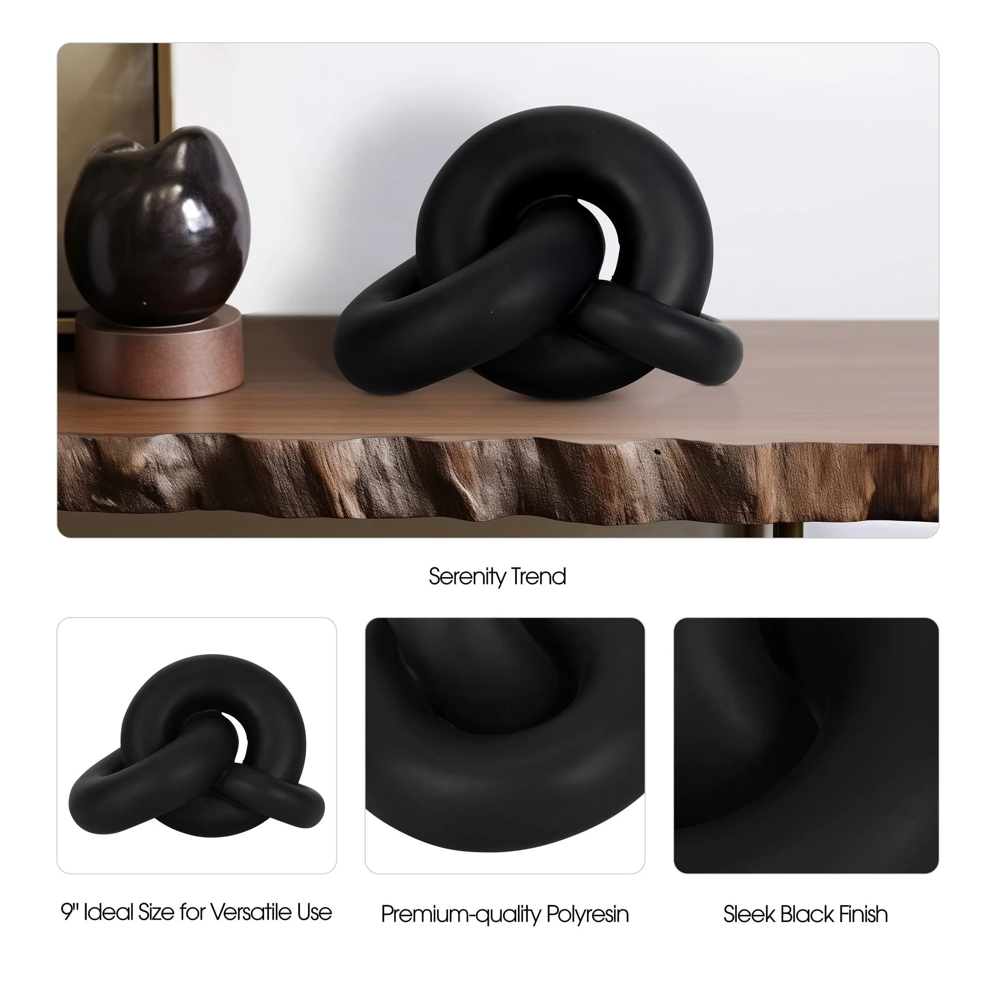 9" Resin Knot Decor, Black - Image 9