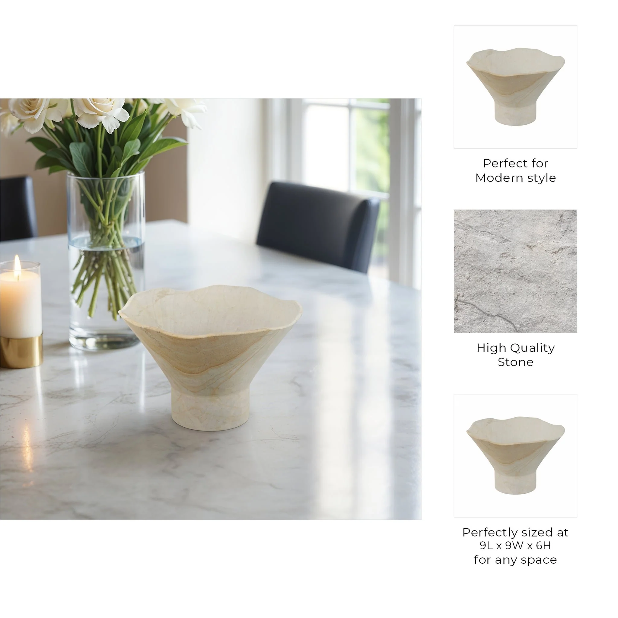 9" Sandstone Pedestal Bowl, Tan - Image 8